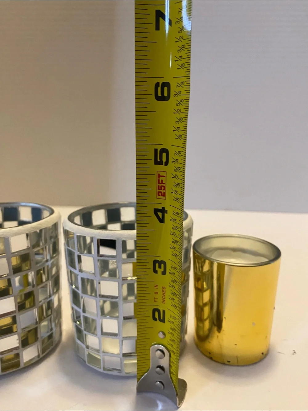 Silver Mirror Mosaic Votive Glass Candle Holder With Gold Insert Set Of 2
